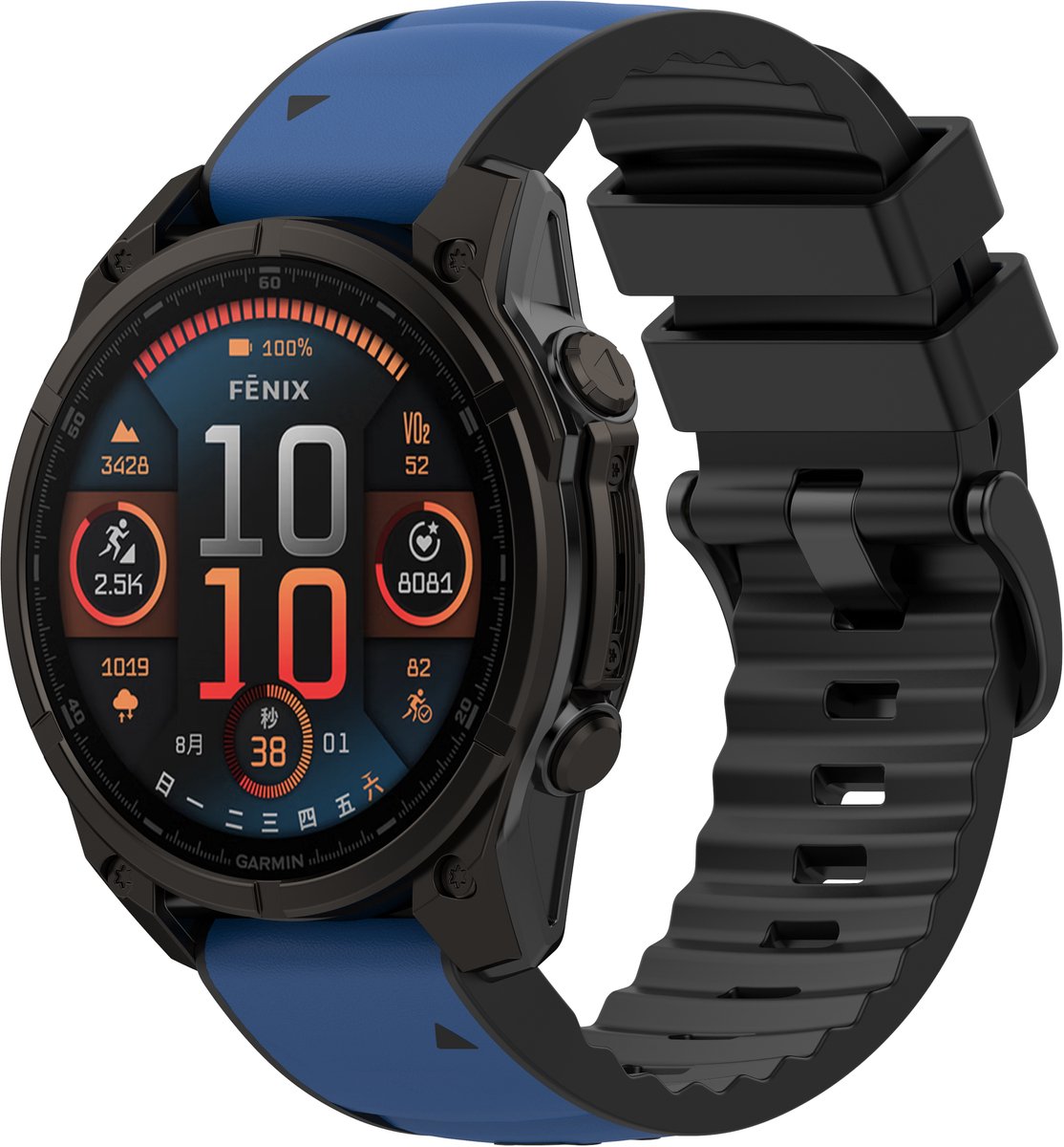 Stravo Siliconen-Nylon Hybride Horlogeband – Geschikt voor Garmin Fenix 5 (Plus)/Fenix 6 (Pro)/Fenix 7 (Pro-Sapphire-Solar)/Fenix 8-47mm/Fenix E-Garmin Epix (Pro) Gen 2-47mm - Quickfit 22 / 22mm band voor Garmin smartwatches - Bandje - Donkerblauw