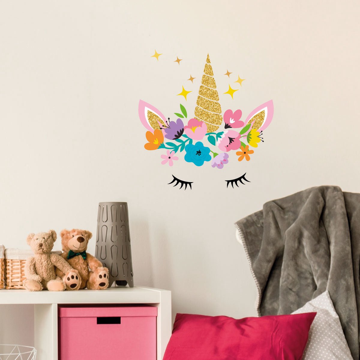 Ambiance Sticker Muurstickers - Eenhoorn en Sterren - Transparante Achtergrond - 70x70cm Multi color