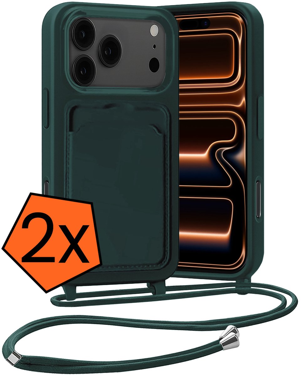 Hoesje Geschikt voor iPhone 18 Pro Max Hoes Met Telefoonketting - Backcover Geschikt voor iPhone 18 Pro Max Case Met Koord - Donkergroen - 2 PACK