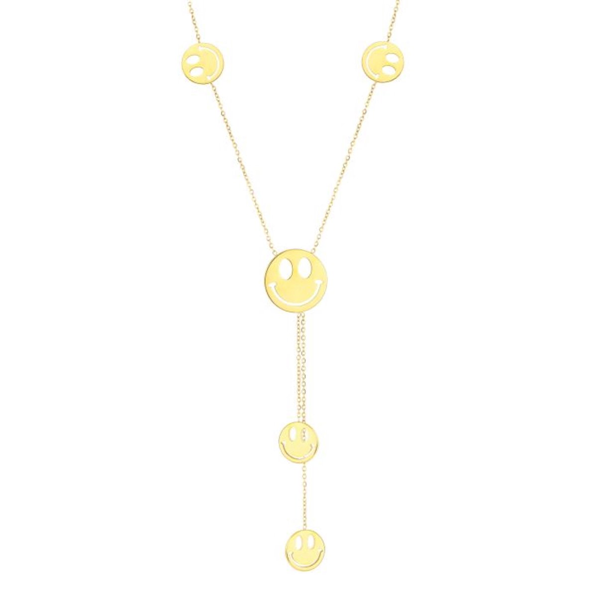 Bijoutheek Collier Y-Vorm Happy Smiley Face Goudkleurig