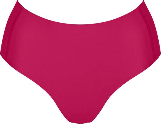 Donkerrode, hoge tailles slip met een golvende bovenrand.