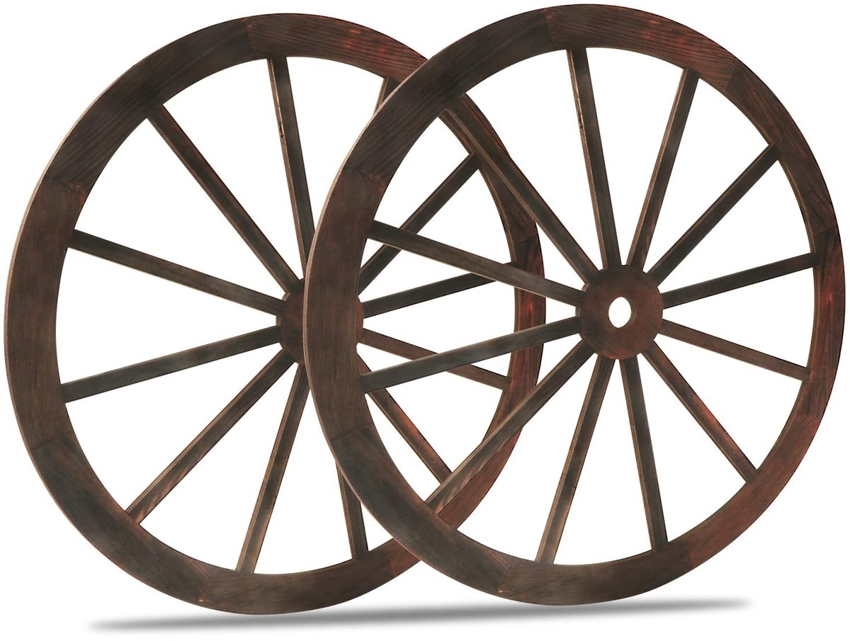 Solidchoice - Set van 2 Rustieke Houten Wagon Wielen voor Decoratie