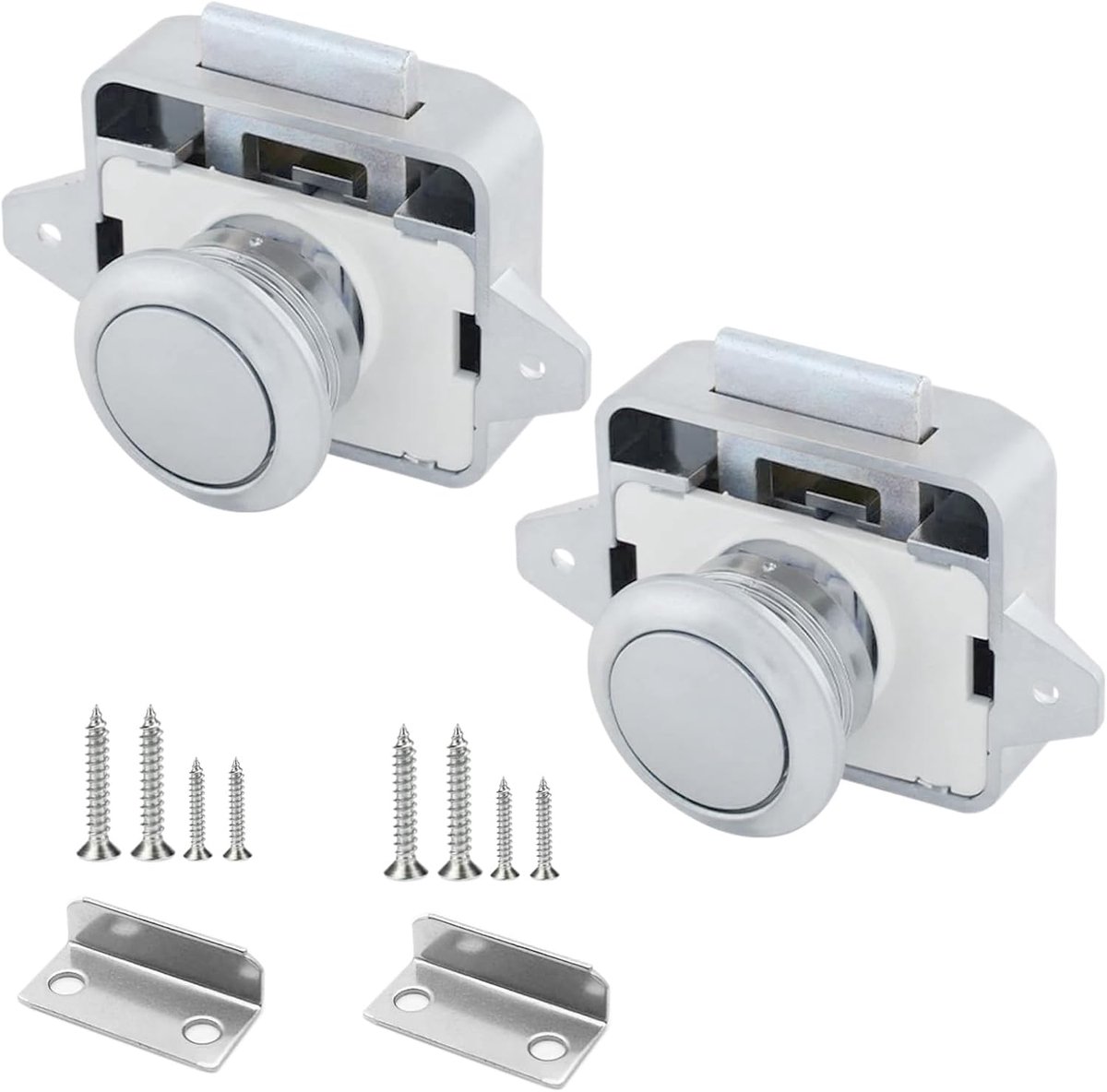 2 Stück Drukknop Slotkast Slot Vang 14-16mm Drukknop Slot Slot Camper Metaal Meubelslot Vergrendeling Lade Drukslot voor Kamperen Jachten RV Caravan Boot (Zilver)