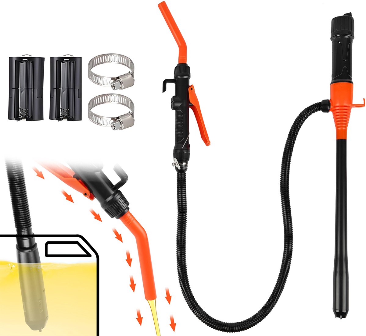 Elektrische transferpomp - Draagbare oliepomp - Zelfrijdende slangtransferpomp - Afneembare waterpomp - 2,4 gallon/minuut - Voor het overpompen van benzine, diesel en water - Oranje thumbnail 3