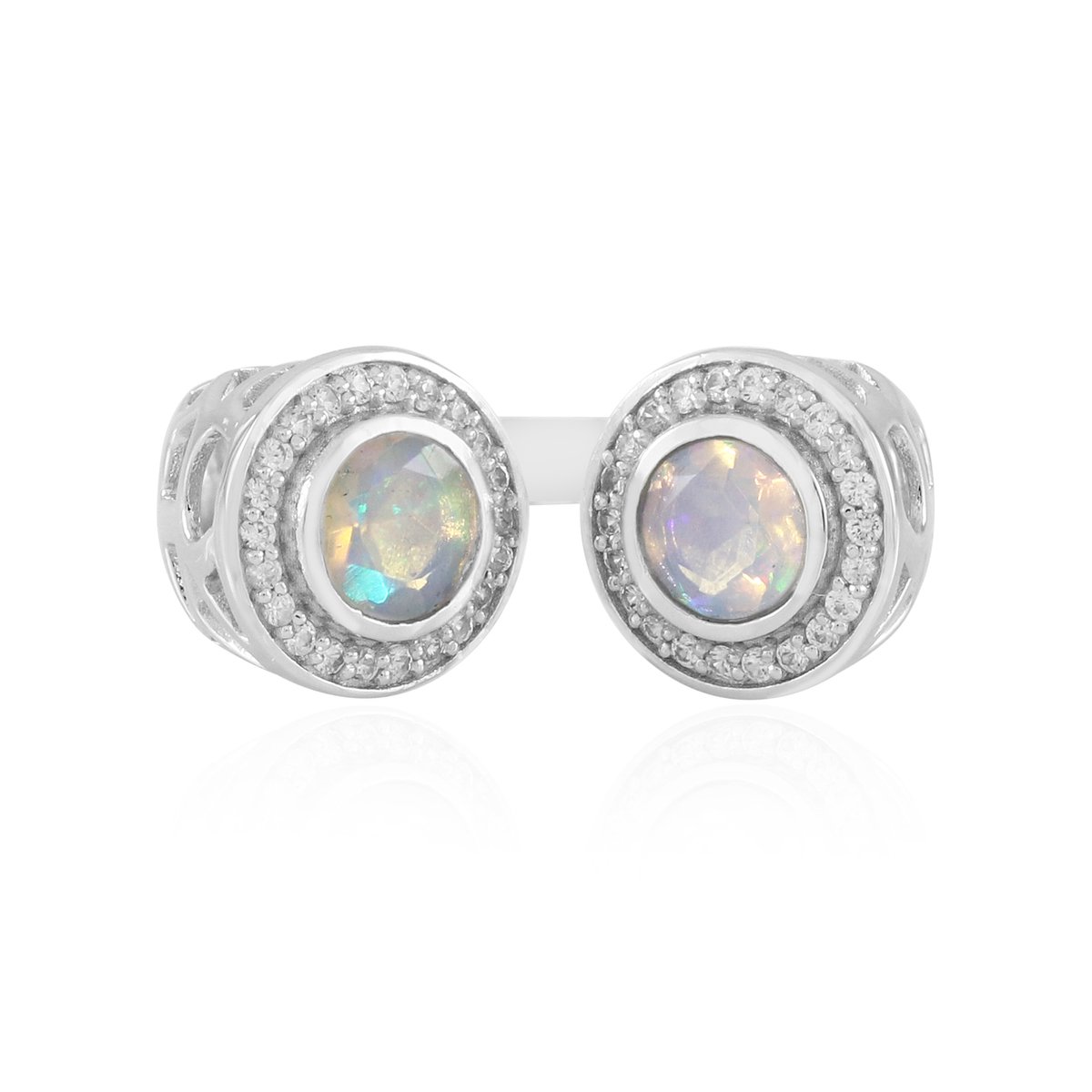 Cavill - Verstelbare Zilveren Ring 925 Sterling Zilver met Platina - Ethiopische Welo Opaal 0,54 ct & 44 Zirkonia 0,277 ct - Chique Dames Sieraad