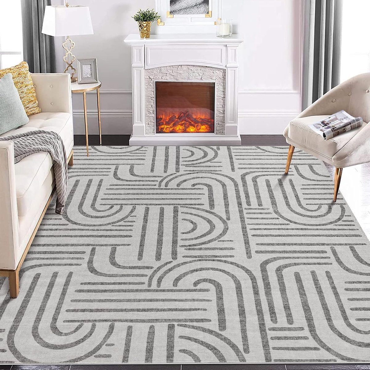 Modern Wasbaar Vloerkleed - Antislip Kortpolig - Woonkamer Slaapkamer - Grijs - 200x290 cm