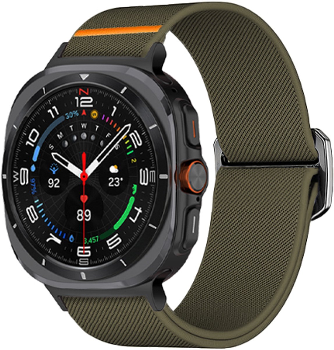 Stravo Elastisch Nylon Sport Bandje – Geschikt voor Samsung Galaxy Watch Ultra 2 47mm (2026) / Ultra 47mm (2024/2025) – Verstelbaar Sport Horlogebandje met Schuifsluiting – Groen