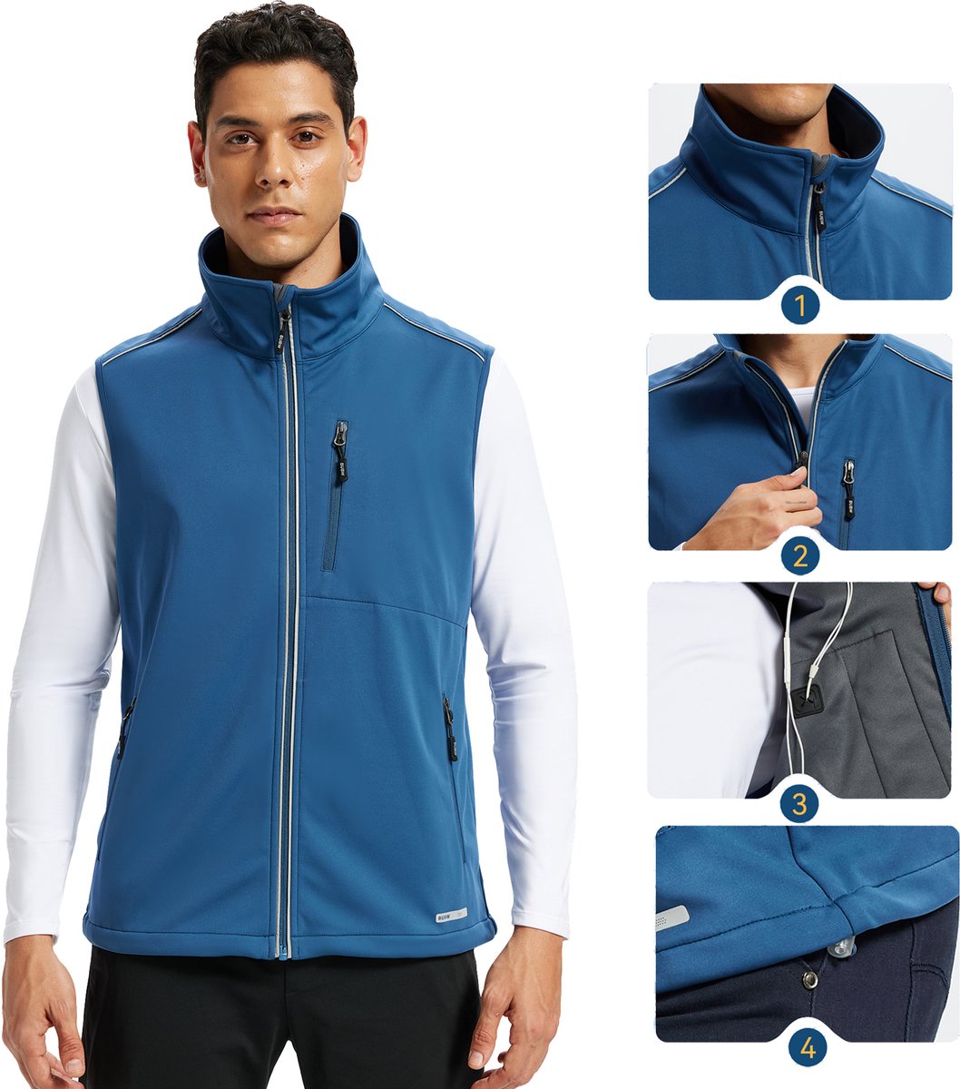 BUBW® Heren Reisvest - Fietsvest Heren - Outdoor Vest - Winddicht - Lichtgewicht Ademend - Opvouwbaar - Koelvest - Fietsvest - Strakke Pasvorm - Blauw - Maat L