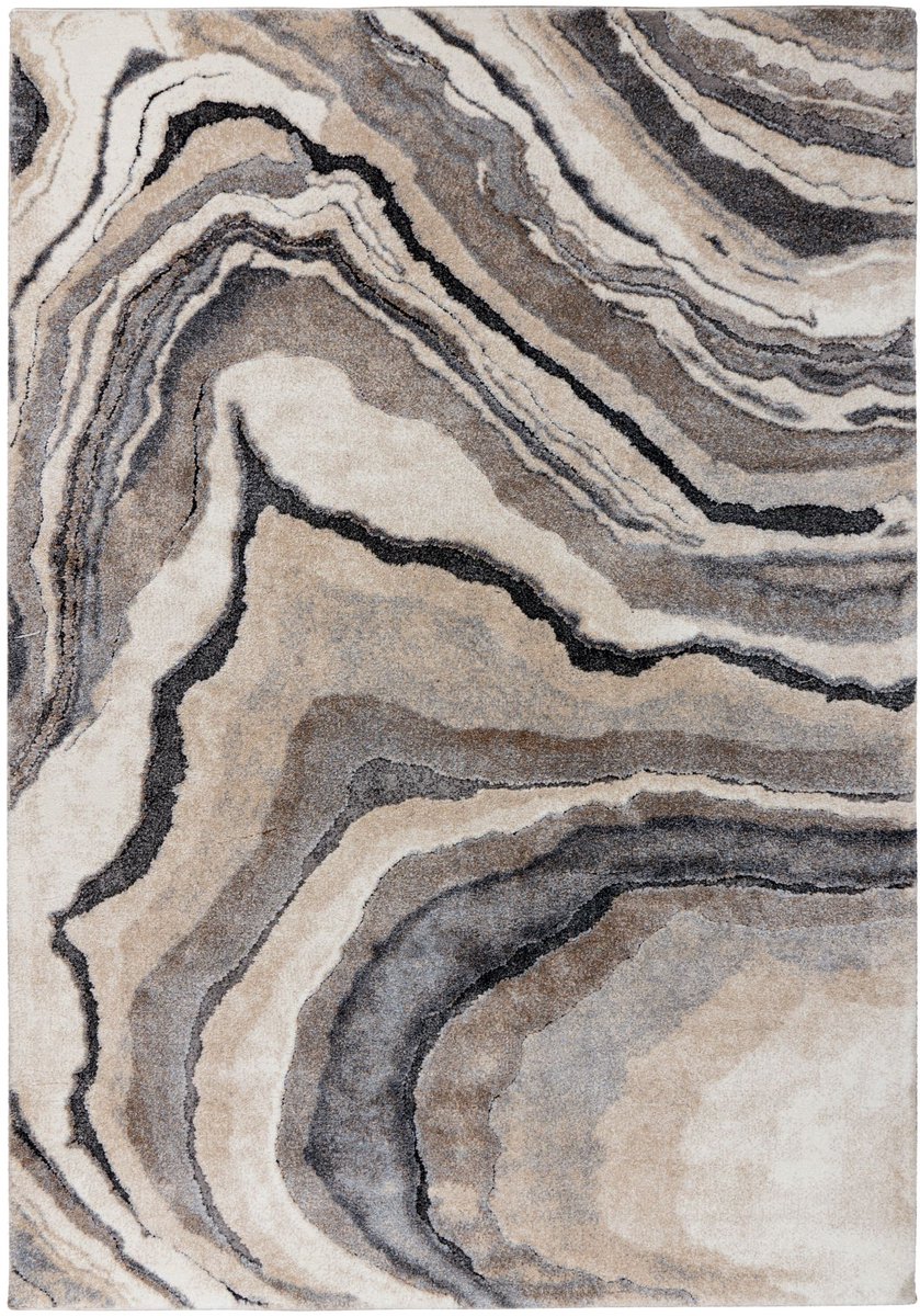 Padiro laagpolig vloerkleed 120 x 170 cm - grijs - modern abstract design - geschikt voor vloerverwarming - van polypropyleen en polyester
