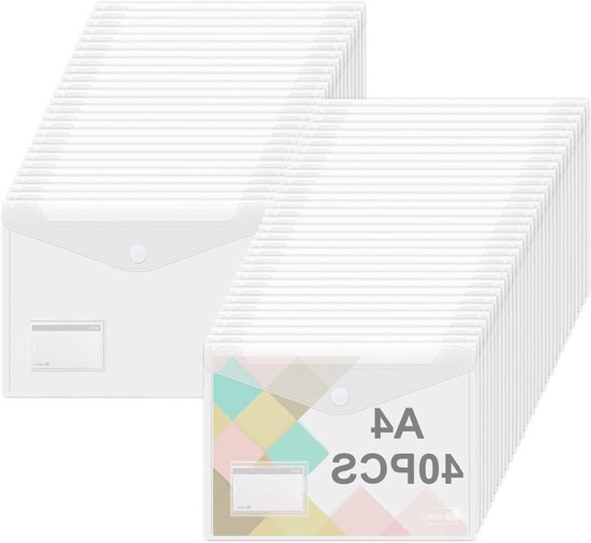 A4 documentfolder met etiketten, 40 transparante mappen voor organisatie, ideaal voor school, thuis en kantoor