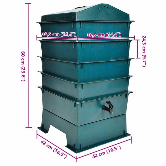 vidaXL - WormenbakÂ 4-laags - 42x42x60 - cm van VidaXL — afbeelding 2