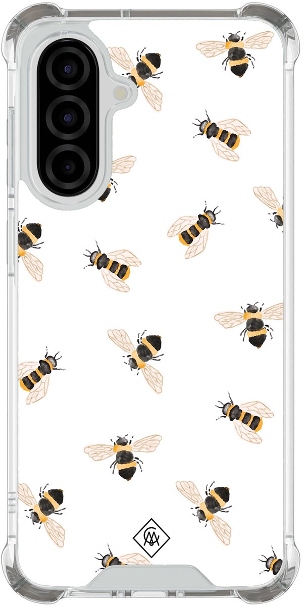 Casimoda® hoesje - Geschikt voor Samsung Galaxy A37 - Bee Happy - Shockproof case - Extra sterk - TPU/polycarbonaat - Bruin/beige, Transparant
