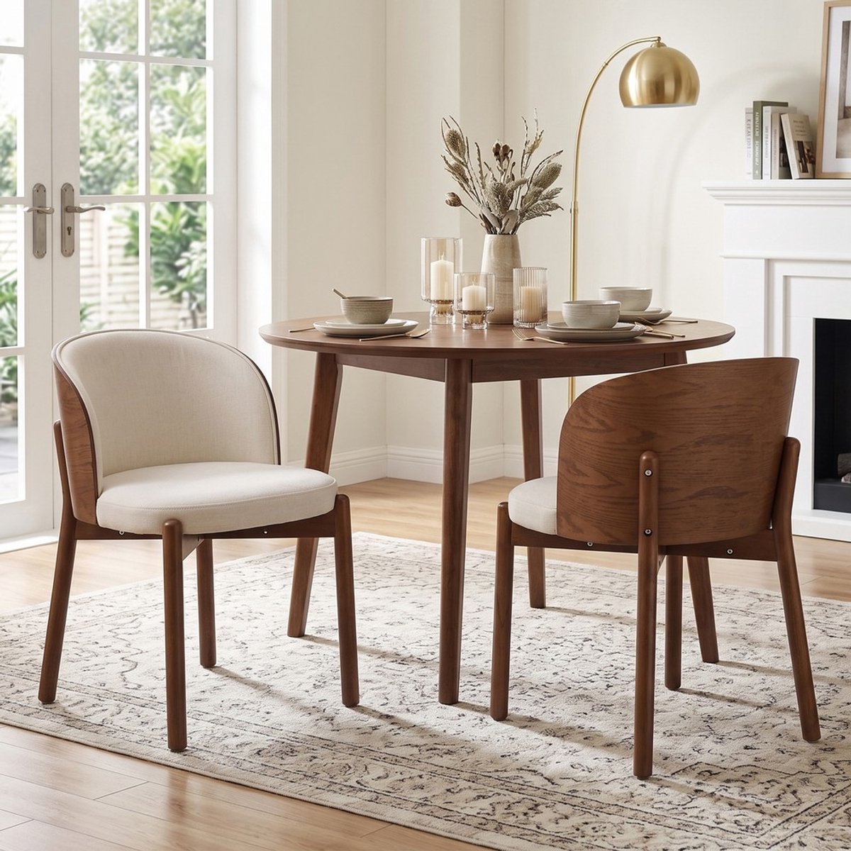 Pugsdrly 2 eetkamerstoelen van massief hout, comfortabel en ademend, geschikt voor eetkamers, woonkamers, cafés, moderne stijl, linnen, fineer van massief essenhout, walnoothoutkleur