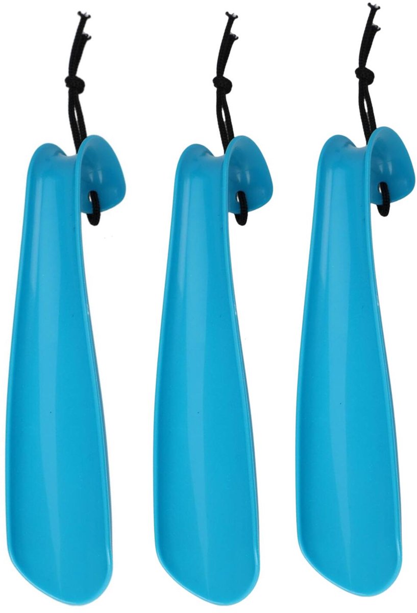Benson Shoe Solutions Schoenlepel - 3x - 18 cm - kunststof - blauw - met haak - instaphulp voor schoenen