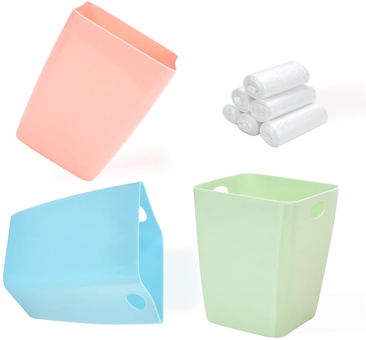 Solidchoice - Set van 3 Mini Prullenbakken met 180 Afvalzakken