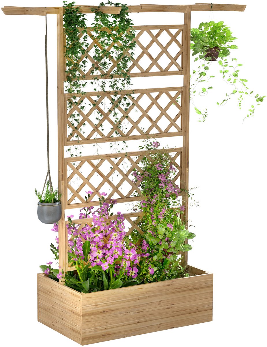 Outsunny Multifunctioneel Tuinbed - Vurenhout - 160x55x183cm - Natuurlijk Hout