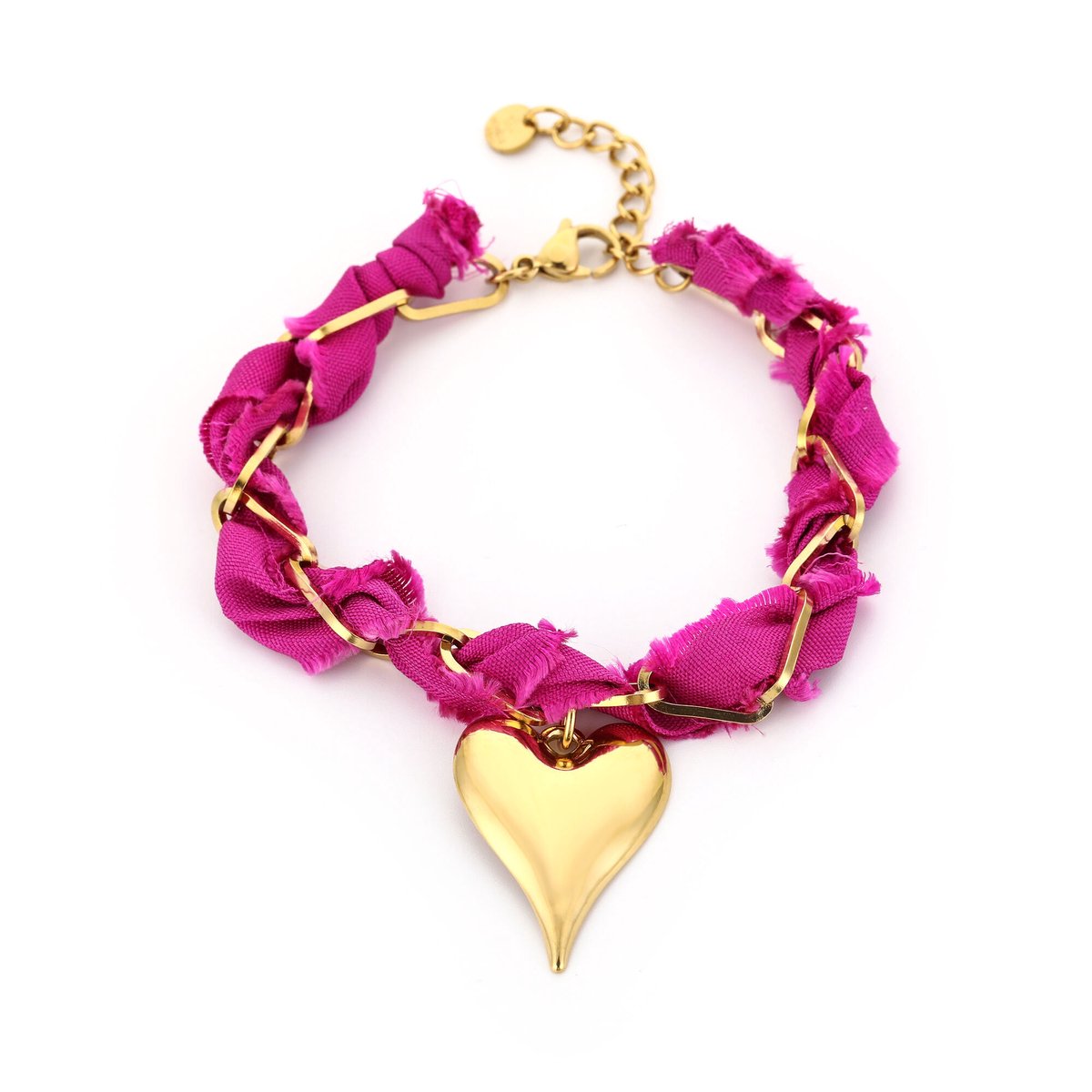 Matthew Studio® Armband Dames - Goudkleurig - Roze - Groot Hart - Verstelbare Armband - RVS