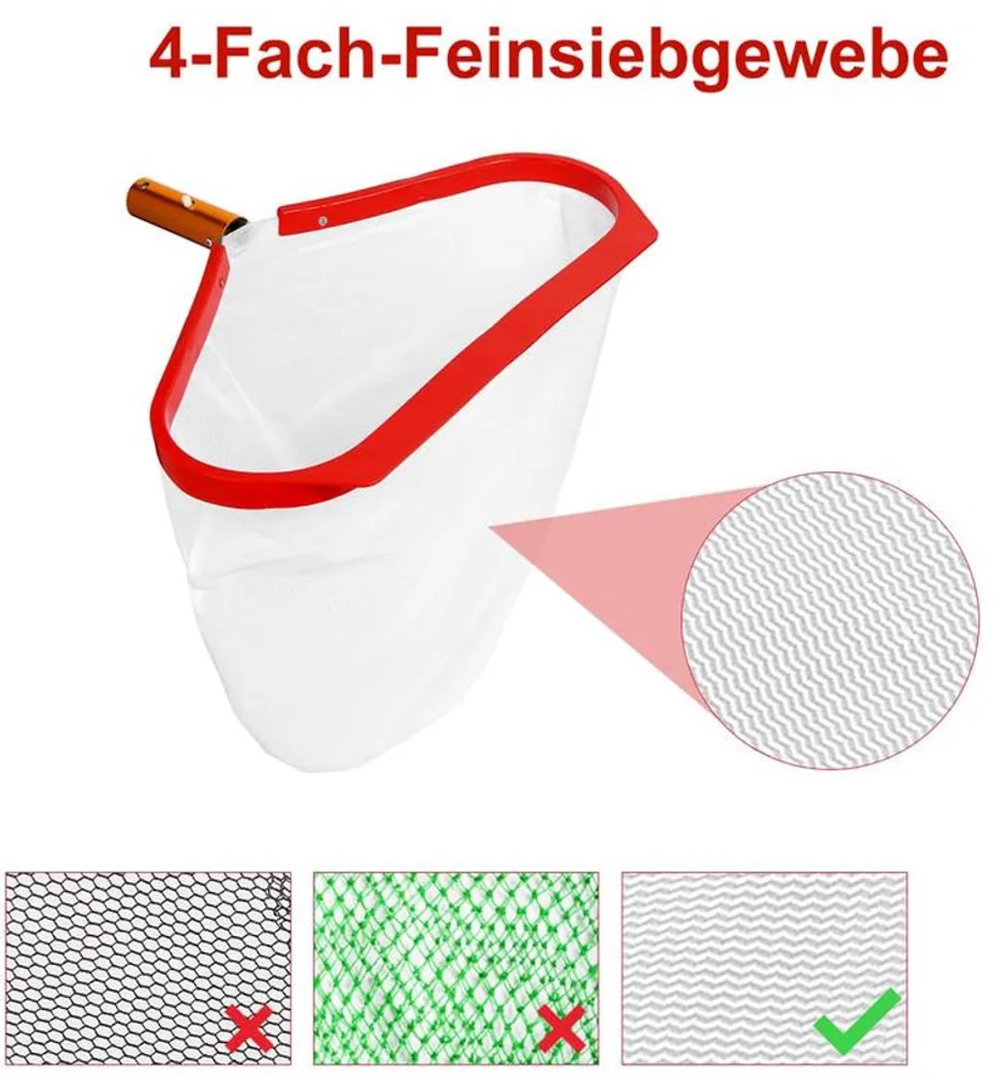 LISM-Zwembadskimmer – Een schoonmaaknet met een aluminium frame – Een robuuste en duurzame skimmer die gebruikt wordt om bladeren en vuil uit zwembaden te verwijderen.