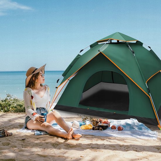 Kampeertent voor 3-4 Personen - Familietent met 2 Deuren - Waterdichte Oxford-stof met PU-coating - Fijnmazig Muggengaas - Ventilerend, Wind- en UV-werend - Snel Op te Zetten - Voor Kamperen, Wandelen, Strand en Festivals — afbeelding 3