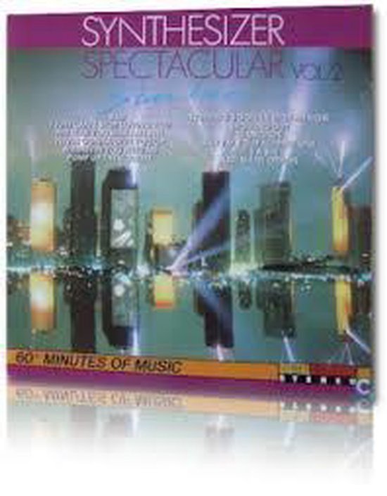 Albumhoes voor "Synthesizer Spectacular Vol. 2", met een silhouet van een stad bij nacht en de tekst "60 MINUTES OF MUSIC".