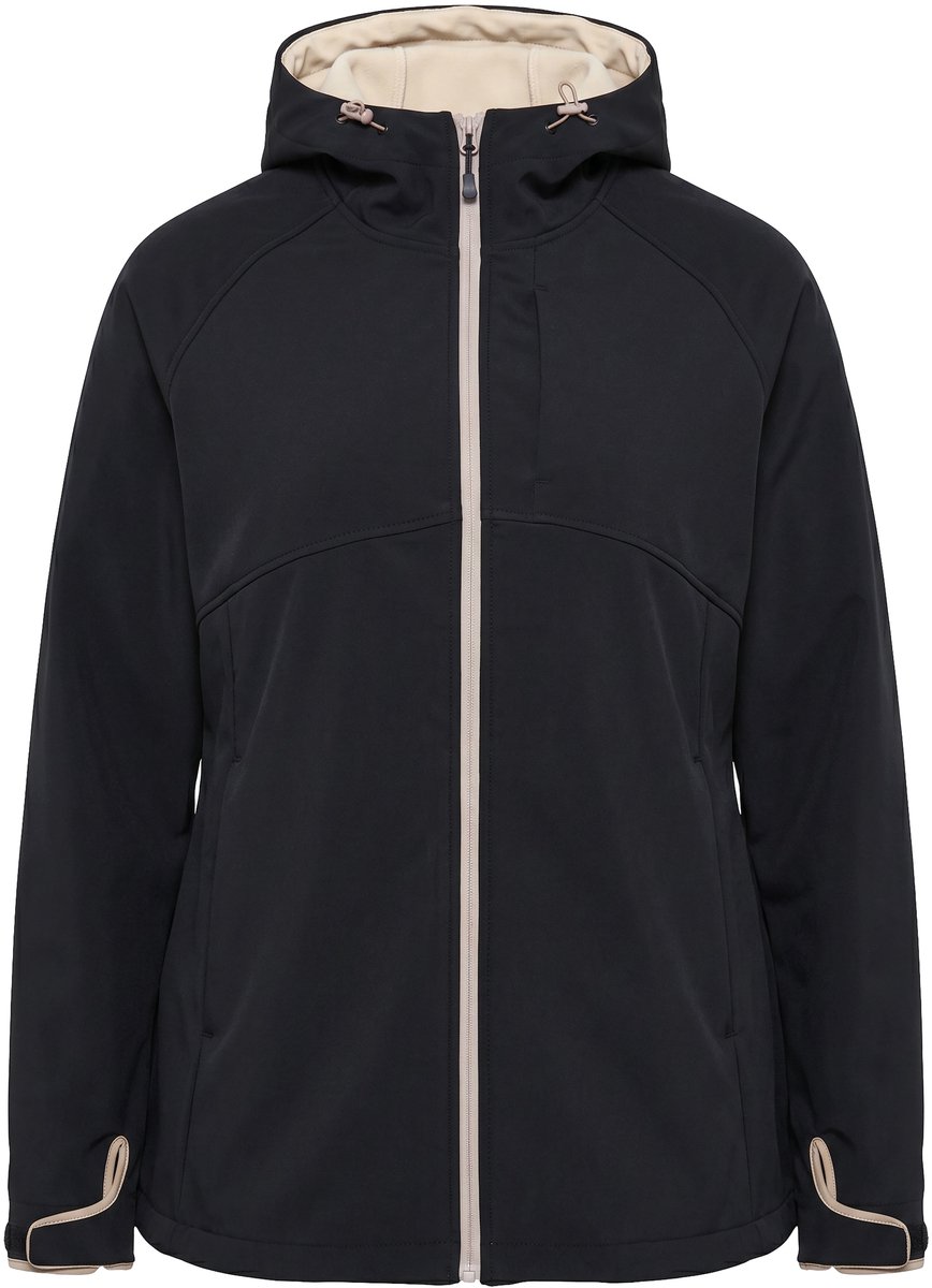 Ulla Popken - Dames - Softshelljas capuchon ritszakken klittenband - Zwart - Maat 46+