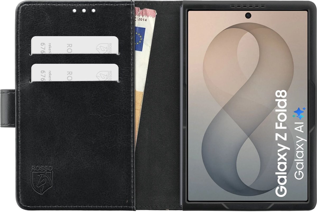 Rosso Element Geschikt voor Samsung Galaxy Z Fold 8 | Wallet Book Case | Portemonnee Hoesje | 2 Pasjes | Magneetsluiting | Stand Functie | Zwart