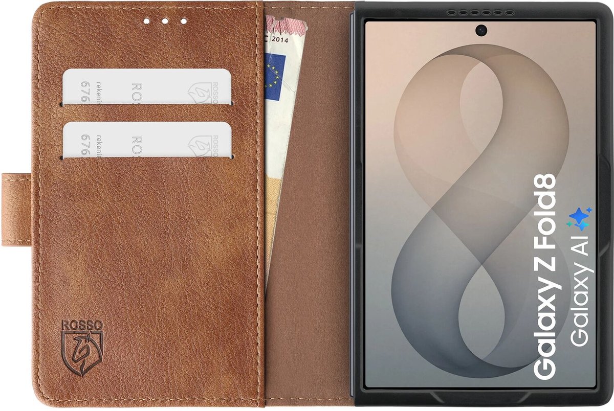 Rosso Element Geschikt voor Samsung Galaxy Z Fold 8 | Wallet Book Case | Portemonnee Hoesje | 2 Pasjes | Magneetsluiting | Stand Functie | Bruin