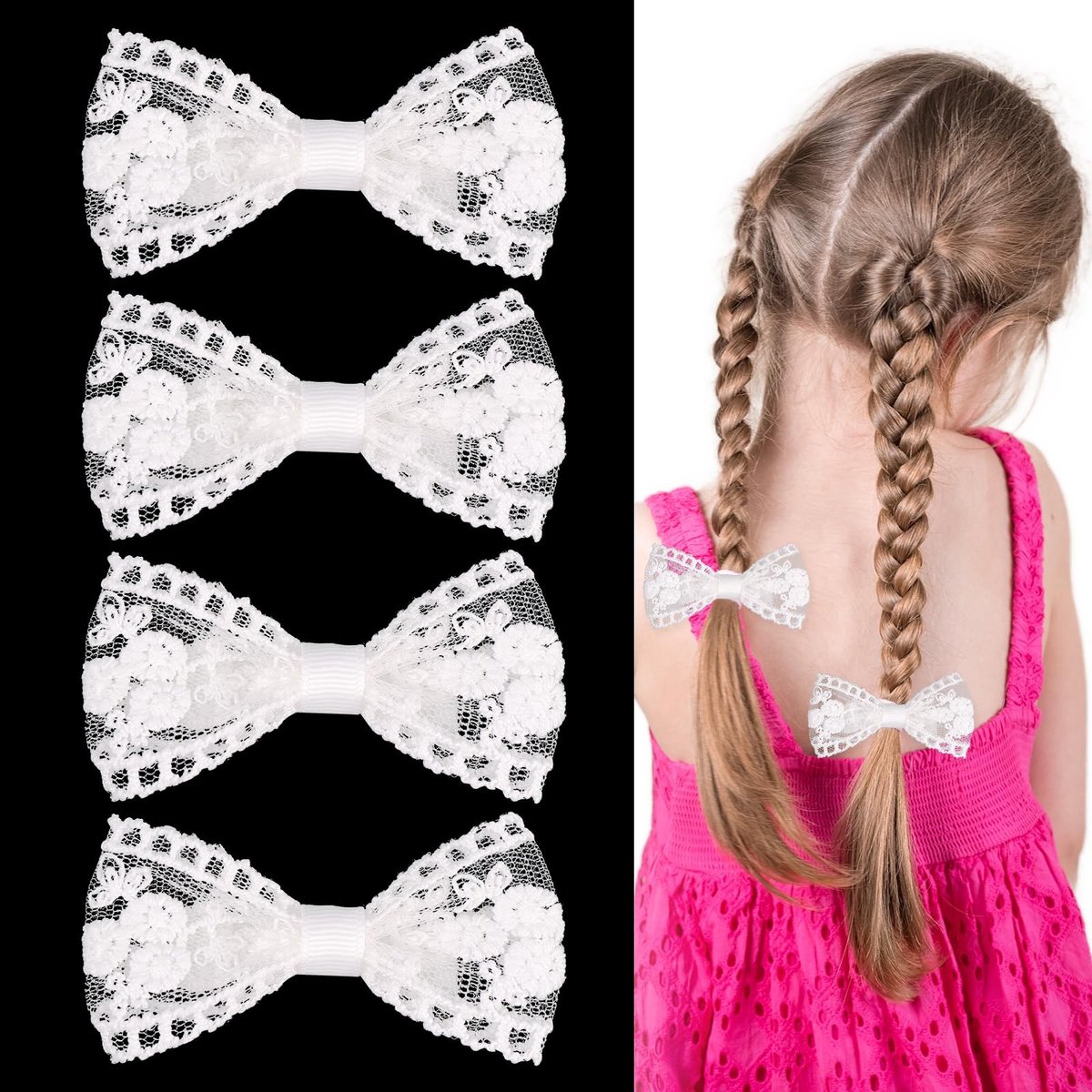 Solidchoice - Set van 4 Schattige Witte Haarstrikken voor Meisjes