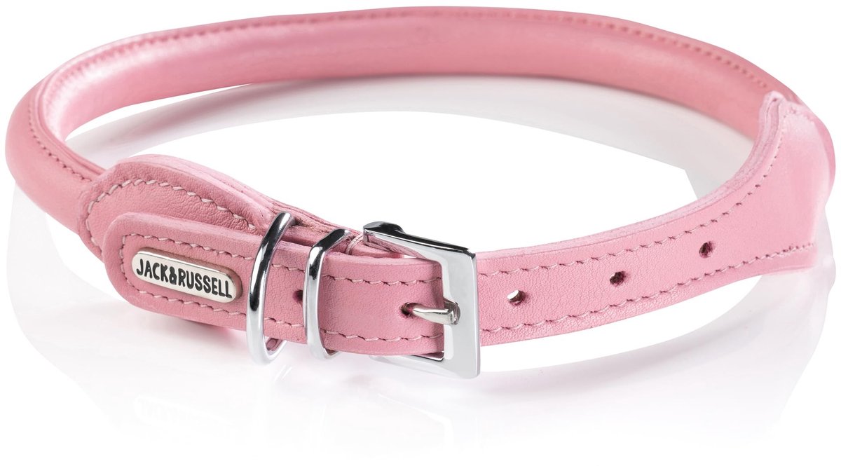 Solidchoice - Ronde Lederen Hondenhalsband van Buffelleer, Roze XL