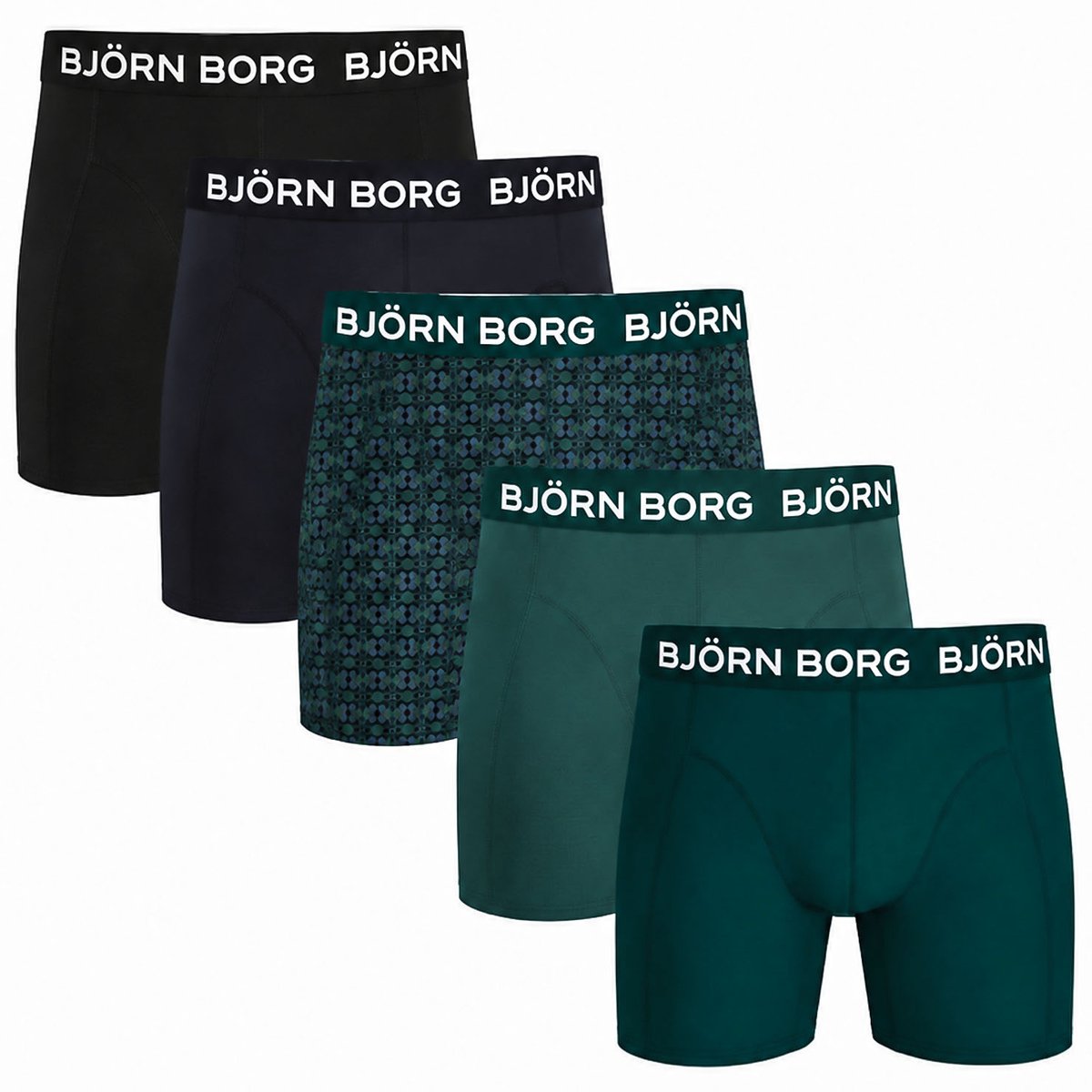 Björn Borg Cotton Stretch Boxershort Heren Zwart/Donkerblauw/Groen - 5 stuks - Heren onderbroeken - Katoenen Boxer - Maat L