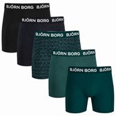 Björn Borg Cotton Stretch Boxershort Heren Zwart/Donkerblauw/Groen - 5 stuks - Heren onderbroeken - Katoenen Boxer - Maat L