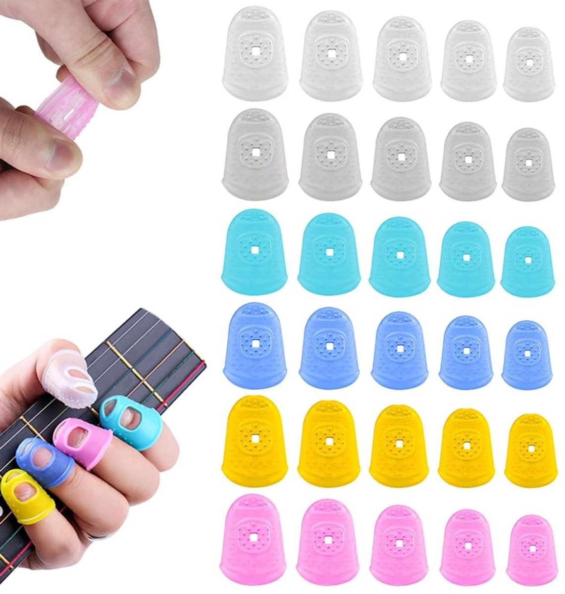 Solidchoice - 30 Stuks Siliconen Gitaarvingerbeschermers, Antislip en Herbruikbaar