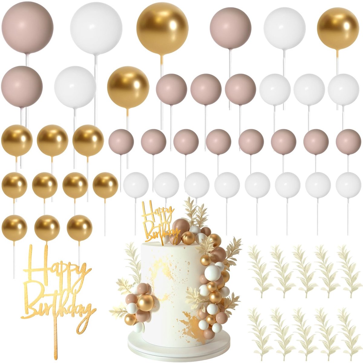 Solidchoice - Boho Gras Cake Toppers Set voor Verjaardagen en Feesten, 53 Stuks