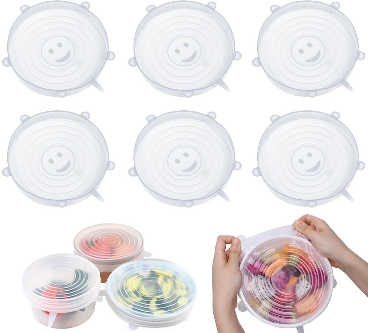 Solidchoice - Set van 6 Rekbare Siliconen Deksel voor Voedselbewaring