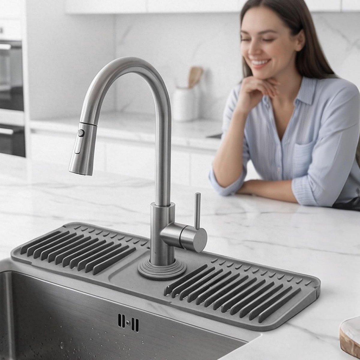 Siliconen Afdruipmat - Lichtgrijs - 45 x 14 cm - Antislip en Inklapbare Waterblokkering - Voor Keuken en Badkamer