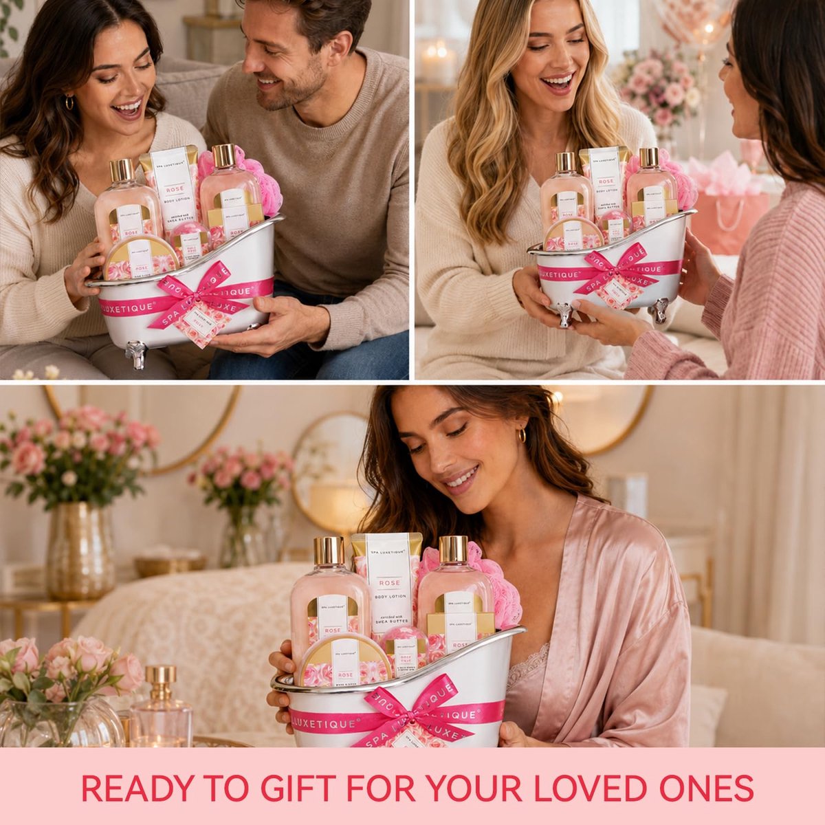 Spa Luxetique - Rose Beauty - Geschenkset Vrouwen in zilveren badkuip - Verwenpakket vrouw - Wellness bath - Verjaardag Cadeau Vrouw, voor haar, mama, vriendin, moeder - Huwelijkscadeau - Jubileum Giftset - Cadeautje Vrouw Volwassenen — cadeau in Verzorging - foto 4