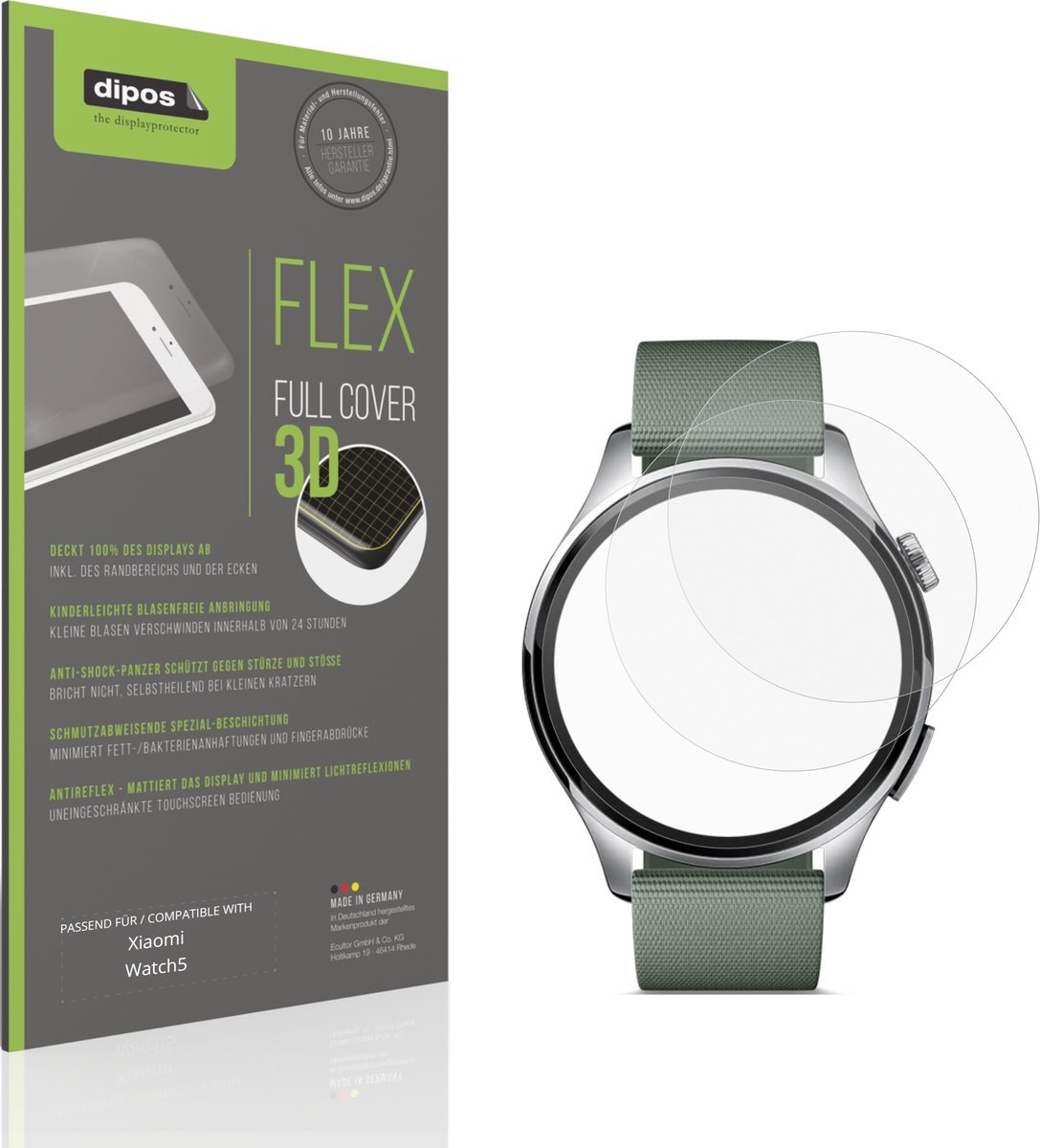 dipos FLEX – 2x Matte Screenprotector geschikt voor Xiaomi Watch 5 | Volledige Schermbescherming | Case-Friendly