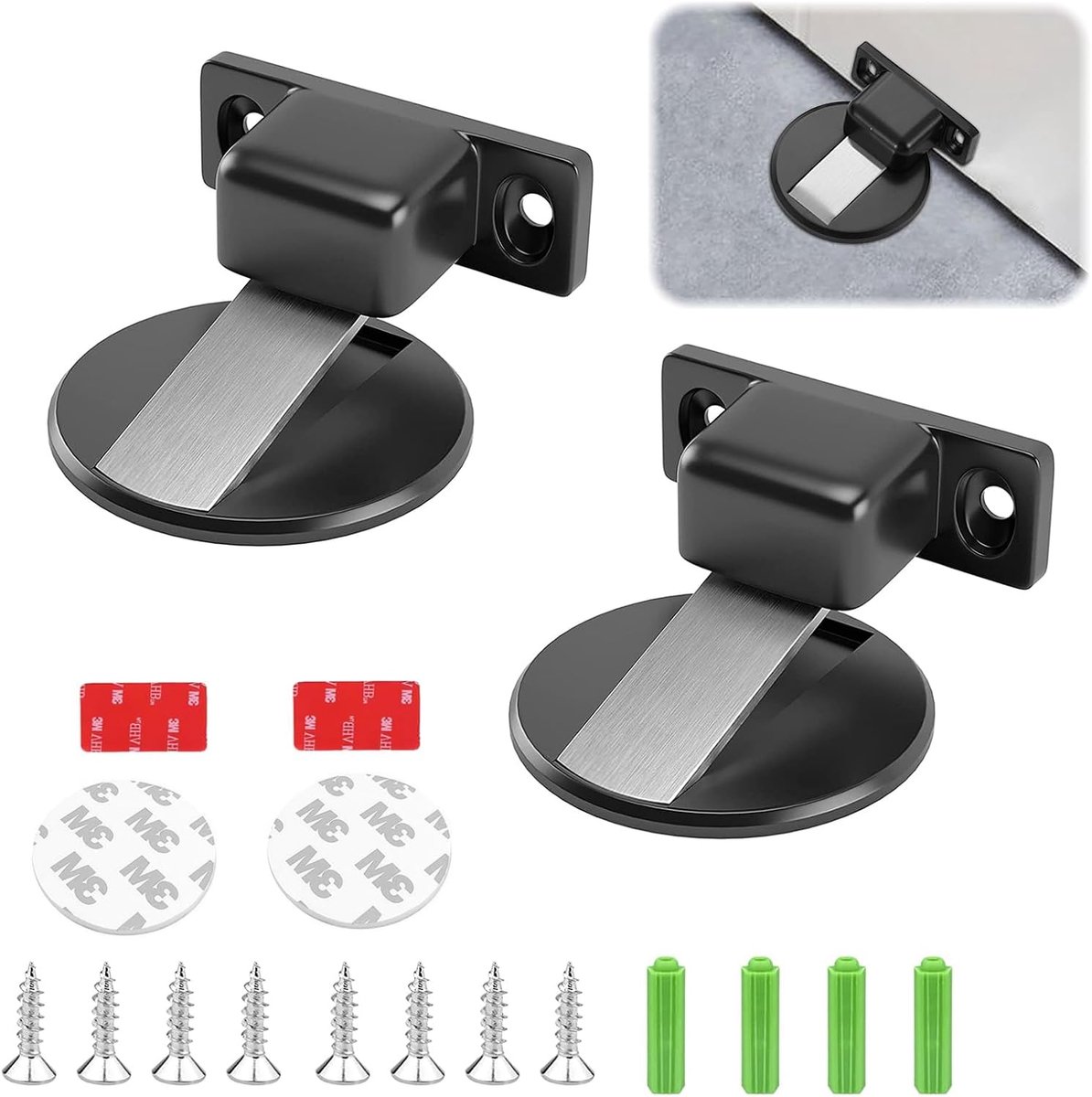2 stuks magnetische deurstoppers van metaal - magnetische deurstopper van metaal - onzichtbare deurstopper - stabiele magnetische deurstopper met lijm en schroeven (zwart)