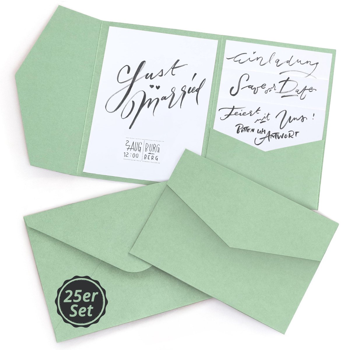 Solidchoice - - Pack van 25 Pocketfold Kaarten met Enveloppen, B6 Formaat, Groen