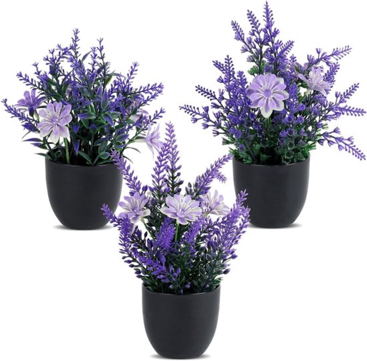 Set van 3 Kunstplanten - Realistische Kleine Kunstbloemen in Pot voor Decoratie, Lavendelplanten, Decoratieve Bloemen voor Slaapkamer, Woonkamer, Badkamer en Kantoor