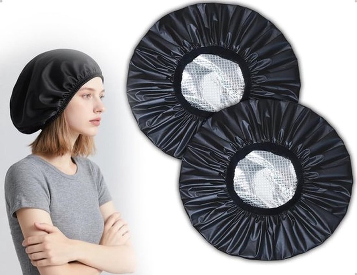 Douchemuts voor dames, waterdichte dubbelzijdige haarkap, satijnen slaapmuts, haarbescherming, ideaal voor douchen en slapen (zwart)