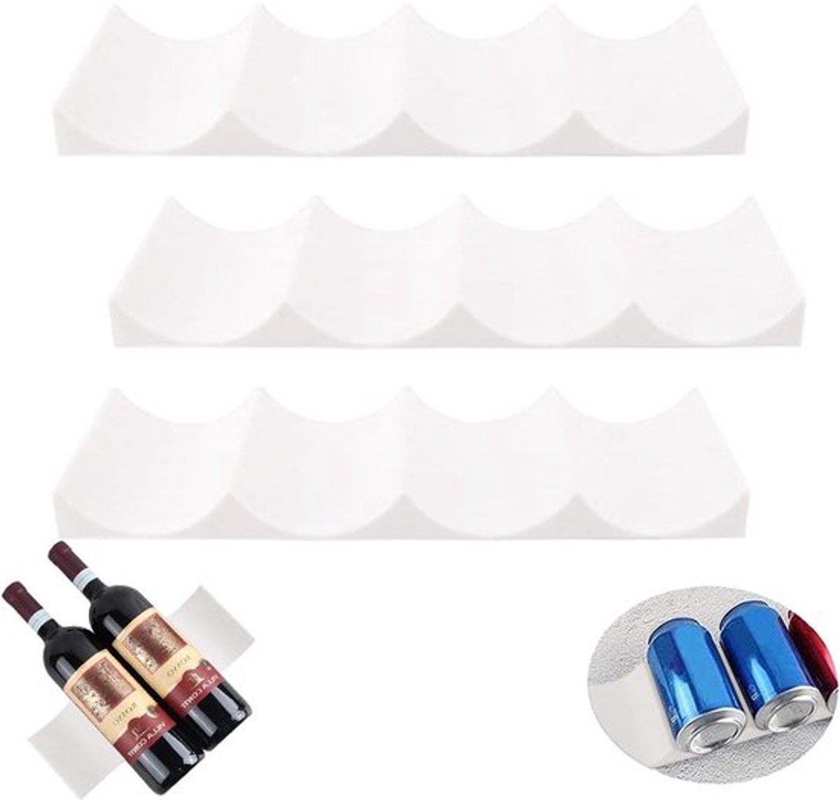 Praktische wijnrek voor koelkast - 3-delig stapelbaar plastic, anti-slip, Europees design voor wijnflessen, bierflessen en opslag in keukenkastjes