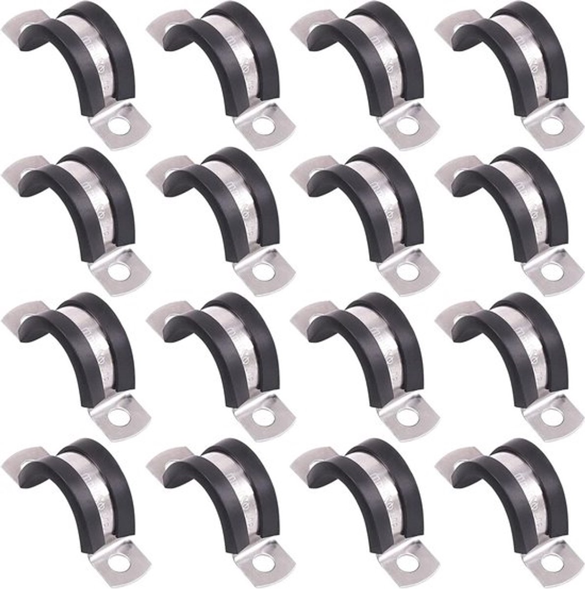 Set van 16 Stuks 20MM 2-Gat U-Buis Klemmen van RVS met Rubber Kussen voor Buizen Bevestiging en Ondersteuning