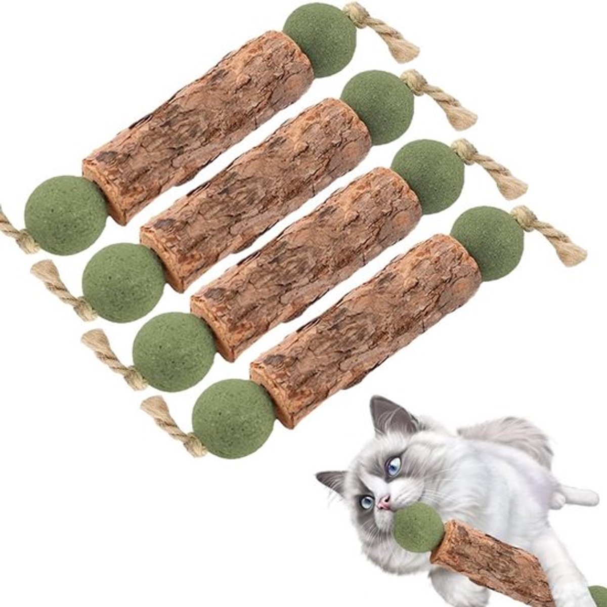 Matatabi Kat Sticks voor Tandreiniging en Speelplezier, 4 Stuks, Natuurlijke Kauwsnacks voor Katten met Catnip