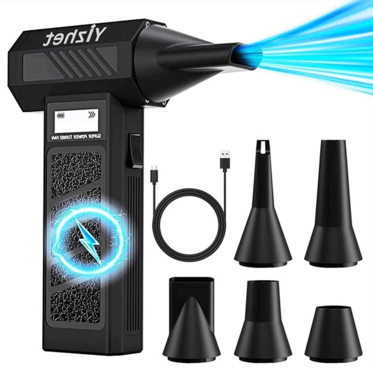 Elektrische Luchtblazer - Mini Blazer - Apparaten Reinigen - LED Scherm - 130000 RPM - Zwart