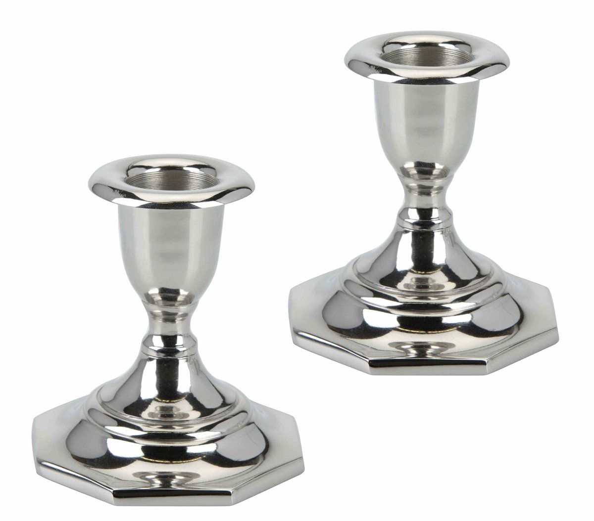 Solidchoice - Set van 2 Kandelaars - Zilverkleurige Metalen Kandelaars 8 cm Hoog