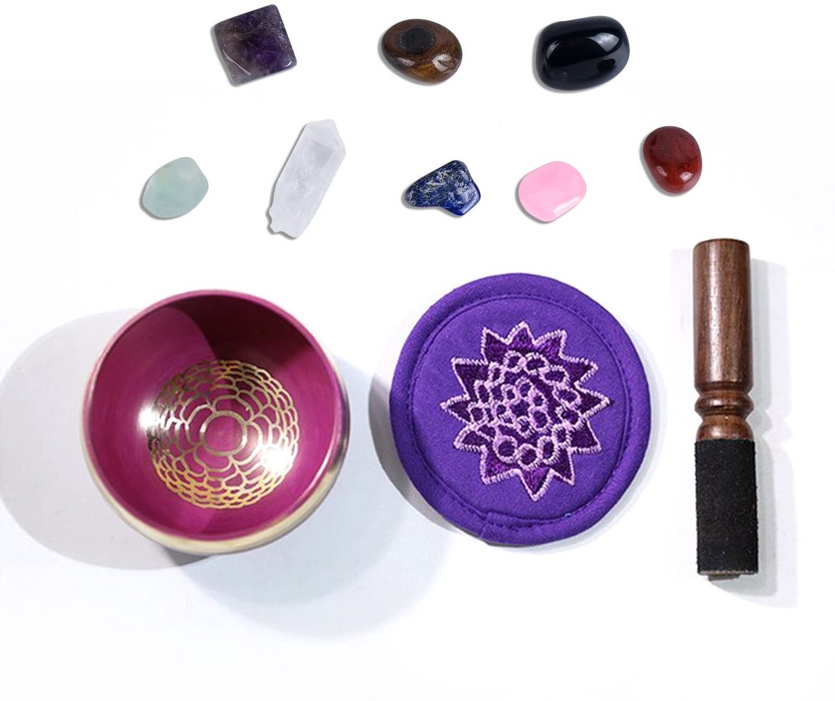 Solidchoice - Handgemaakte Tibetaanse Klankschaal met Chakra-stenen voor Meditatie
