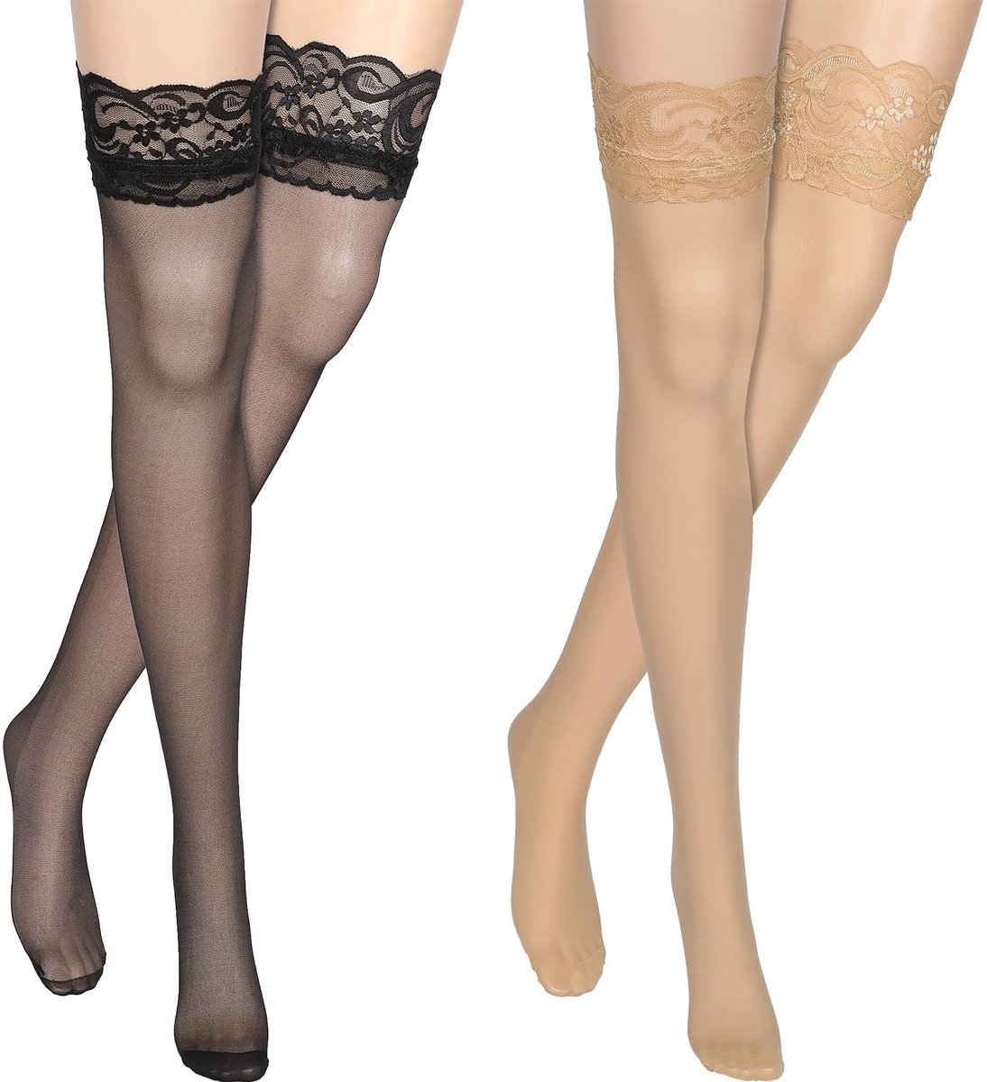 Solidchoice - Set van 2 Zwarte Kanten Thigh High Kousen