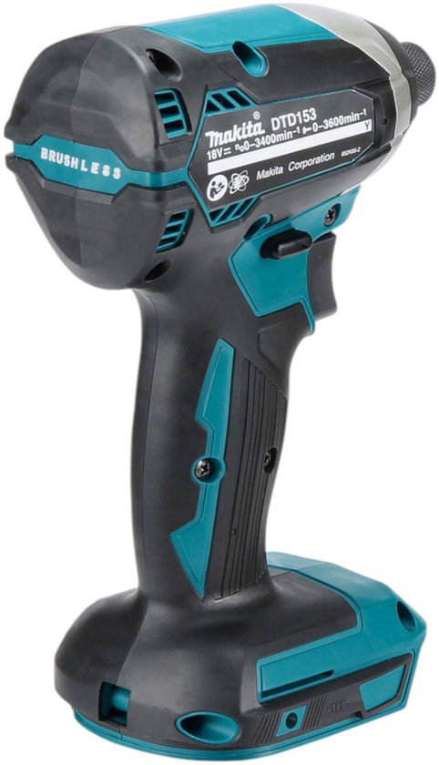 Makita DTD153 slagmoersleutel, zwart met turquoise details, borstelloos.