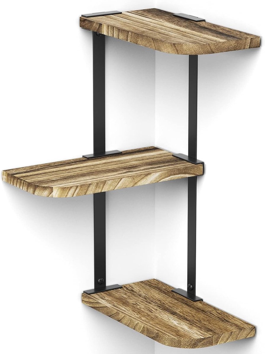 Hoekplank met 3 planken voor wandmontage, design boekenrek voor slaapkamer, woonkamer, badkamer en kantoor